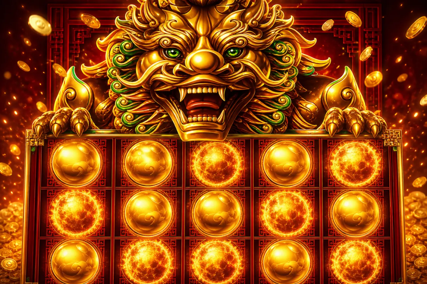 Hold and Spin on Dragon Train, golden Chi Lin over a full 15-orb grid